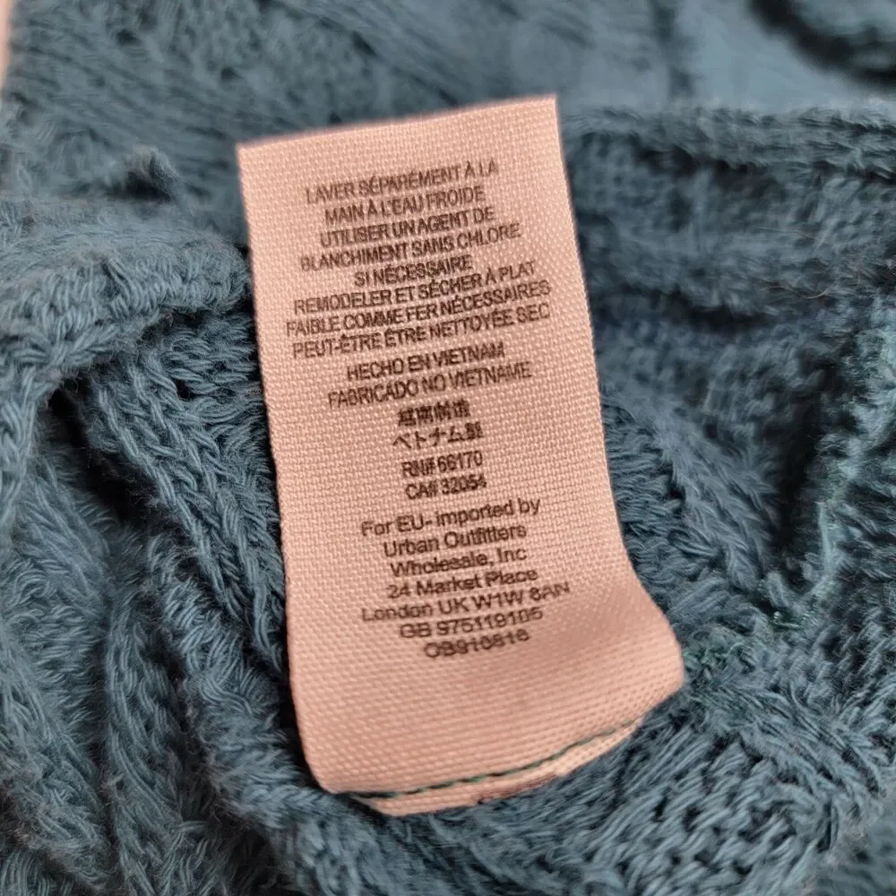 Free People We The Free Thien's Hacci Long Sleeve Sweater Teal Green Knit Y2K XS